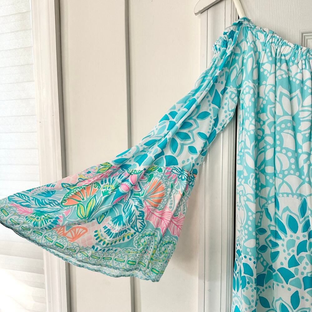 Lilly Pulitzer Nevie Blue Off Shoulder Bell Sleeve Dress Multi Caribbean Citrus - Picture 3 of 9
